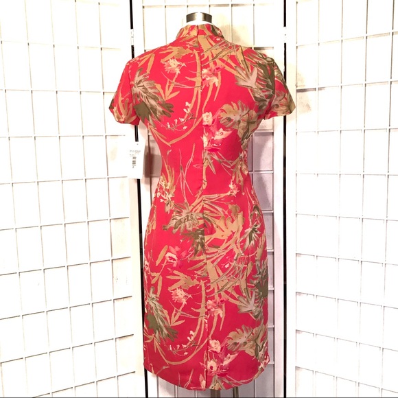 Vintage Cheongsam Coral Botanical Print Dress NWT - Picture 5 of 12